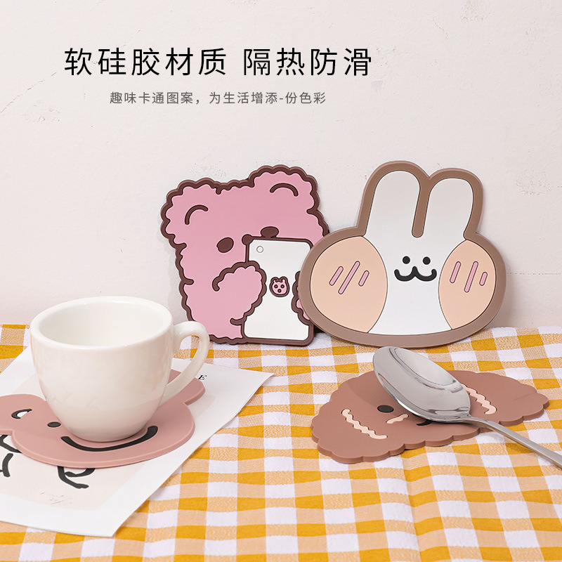 Heat Insulation Mat Cartoon Cute Non-Slip Coaster Creative Thickened Silicone Anti-Scalding Place Mat High Temperature Tea Cup Mat Bowl Mat