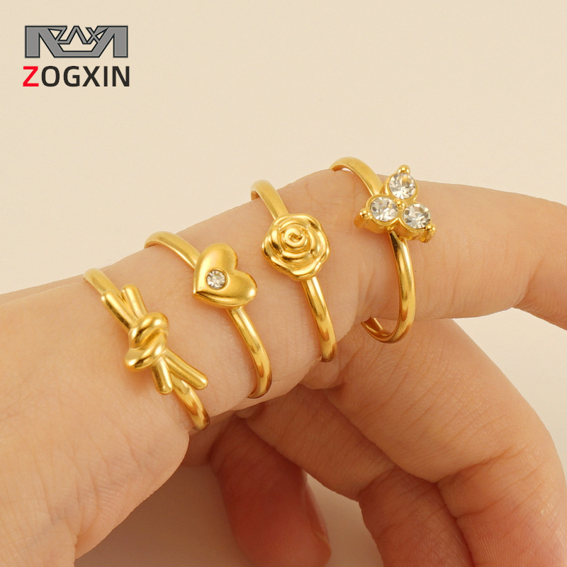 Cross-border European and American stainless steel micro-inlaid zircon ring adjustable ring knotted titanium steel ring female ins style