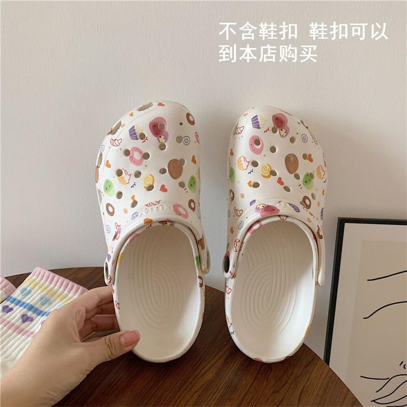 ins trendy cute girl heart graffiti closed toe hole shoes thick bottom garden slippers beach sandals for women Summer