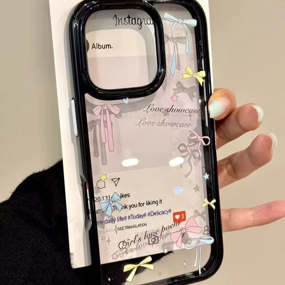 Colorful Bow Star Suitable for Apple 13 16 Black Frame Acrylic Mobile Phone Case 15 16Promax Cartoon 11