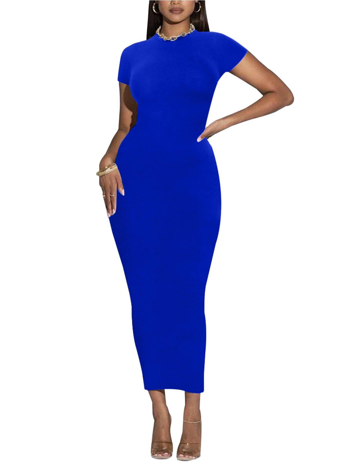 Cross-Border Amazon European and American Women's Clothing 2026 Spring/Summer Foreign Trade Solid Color Bodycon Elegant Slim-Fit Short-Sleeve Fashion Dress
