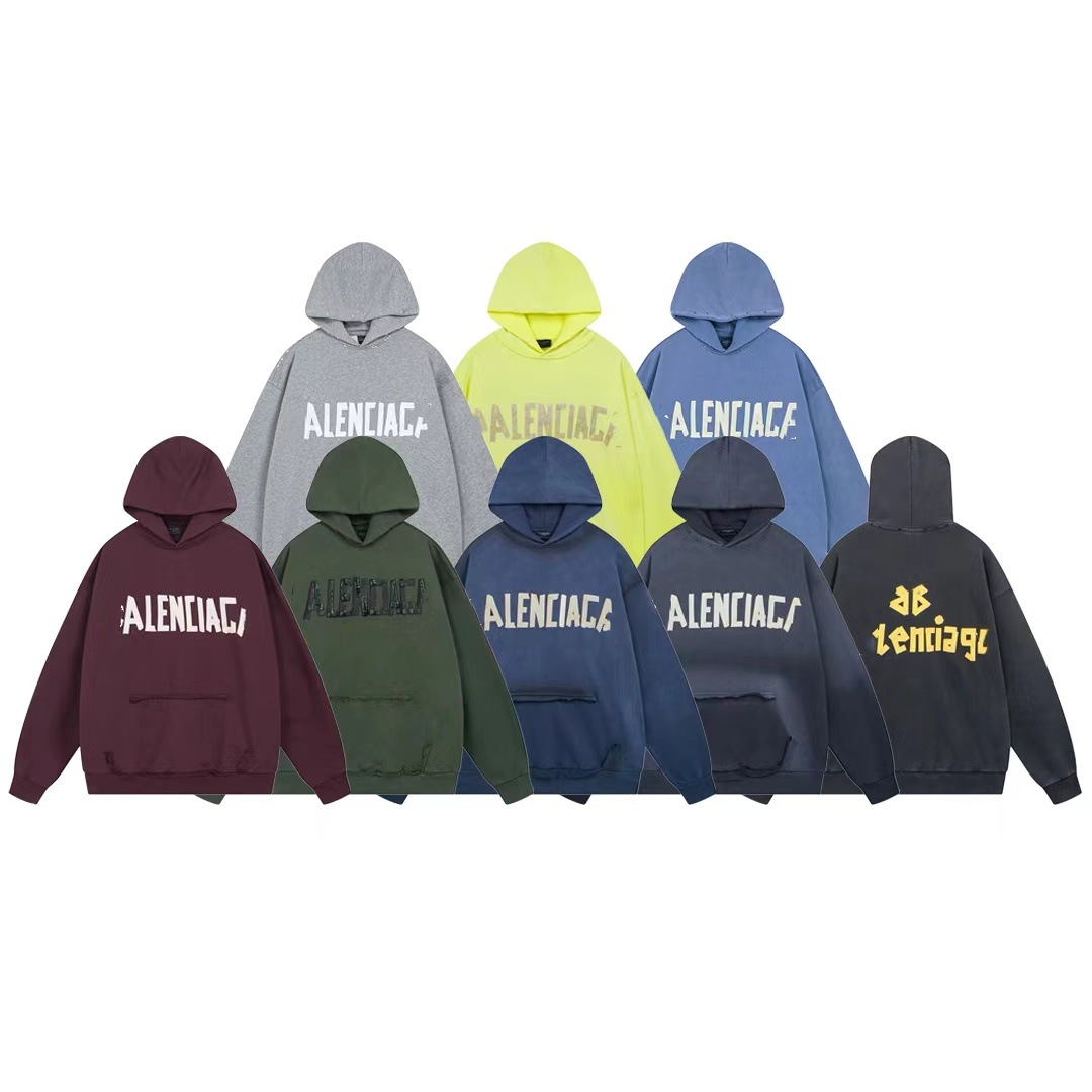 Correct version of Paris tide brand B 2024 new classic tape pulping printing washed long sleeve hooded sweater