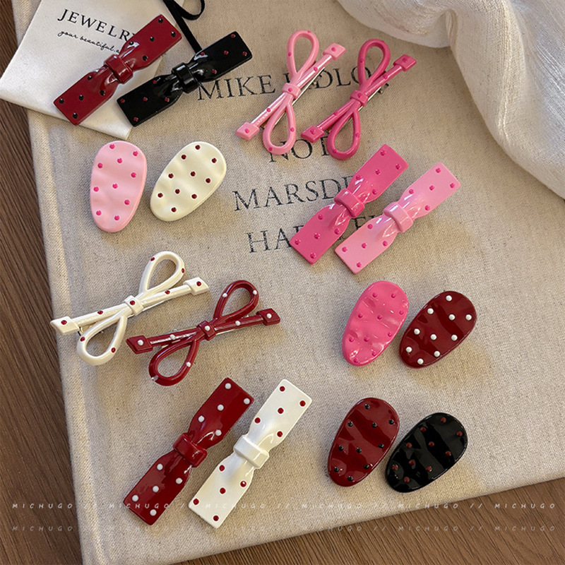 Sweet Polka Dot Bow Oval Small Hairpin Cute Side Clip Bangs Clip Duckbill Clip Hairpin Hair Accessories Clip for Women