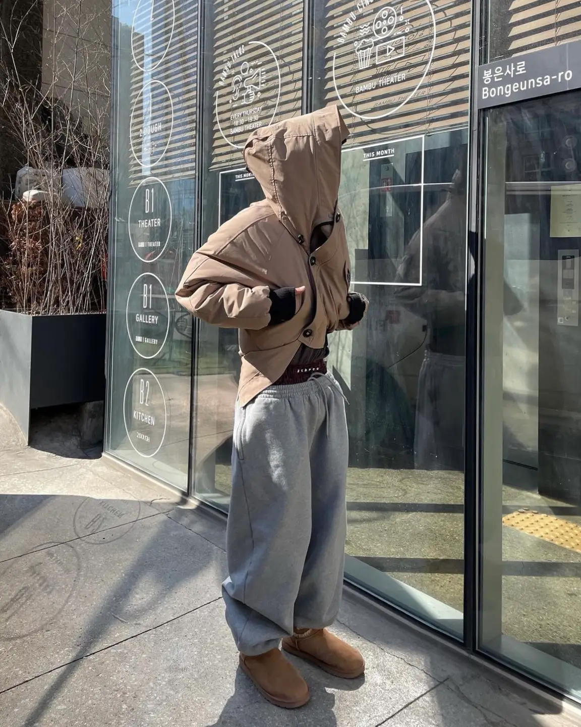 Independent 21Fw Sport Plaid Double Waist Fake Two-Piece Loose Baggy Gray Sweatpants Loose Double Waist Sweatpants