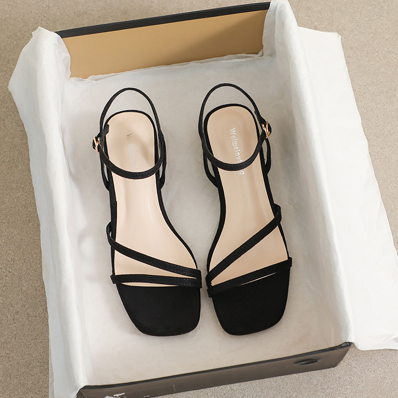 Women's 2023 Korean Style Simple French Style Trip Strap Sandals Women's Casual Large Size Sandals for Summer