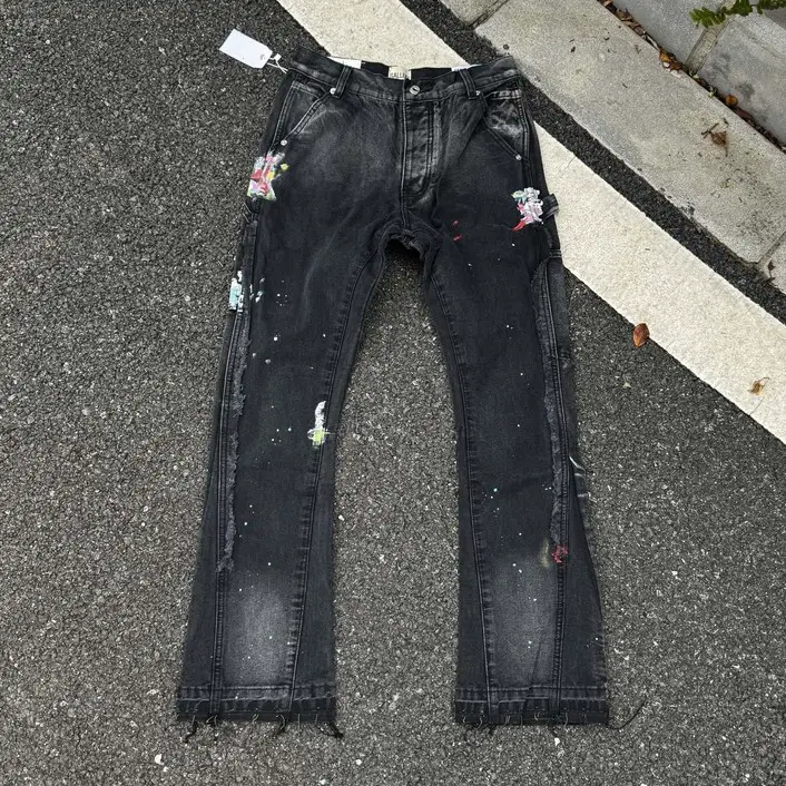 Gallery Dept. Patchwork Splatter Denim Flared Pants Vintage Washed Distressed Patchwork Jeans