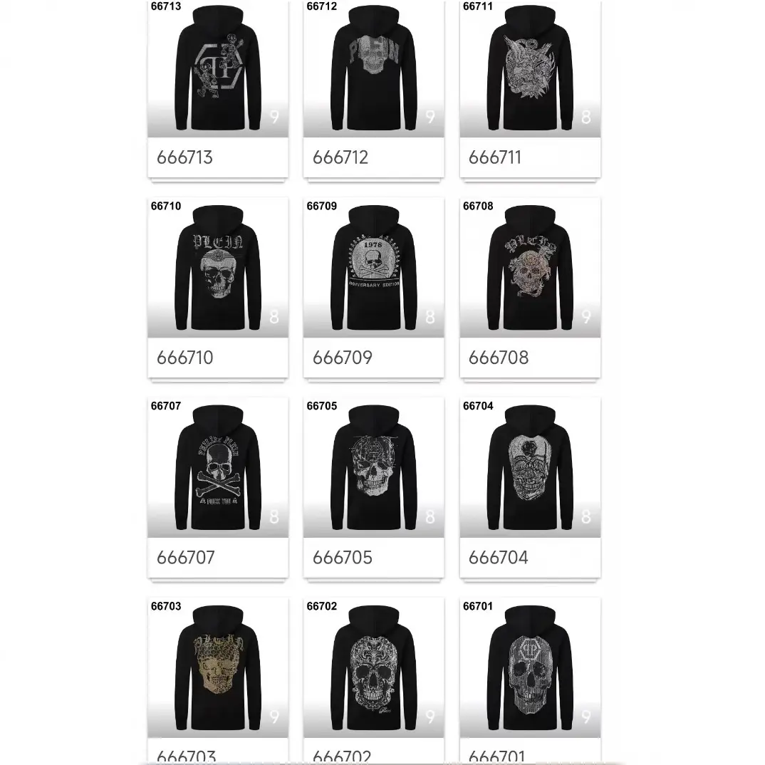 Philip Plante Aliexpress Amazon Cross-Border European and American Street Fashion Rhinestone Skull Zipper Pp Men's Jacket