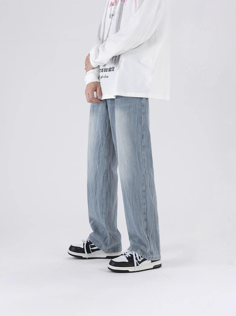 Customized Tie-Dye Black Jeans for Men in Spring and Autum New Style American High Street Straight-Leg Handsome Loose Wide-Leg Pants Trendy