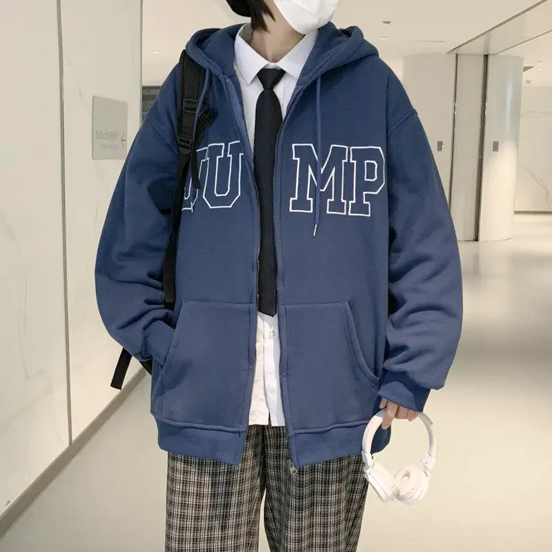 Hooded Cardigan Sweater Men's Autumn Trendy Brand Letter Printing All-match Zipper Jacket Hong Kong Style High Street Sweatshirt
