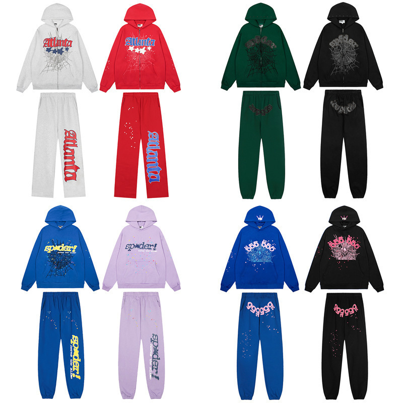 Cross-Border American-Style Sp5Der Rhinestone Letter 555555 Spider Hoodie Couple Zipper Jacket
