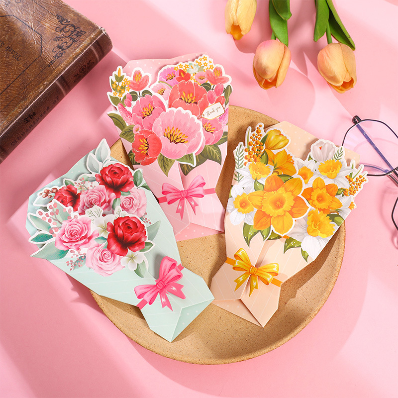 Teacher's Day Mother's Day bouquet greeting card flower shape birthday gift decoration card three-dimensional creative blessing card envelope