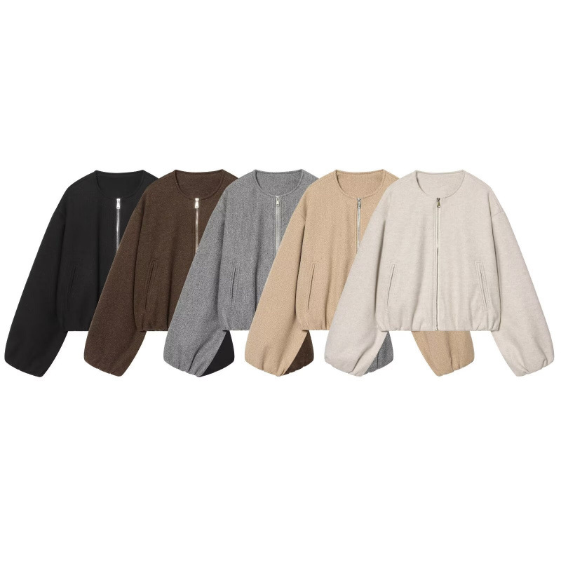 Cross-Border Women's Clothing Manufacturers Wholesale 2026 New Products European and American Style Fashionable Casual Long-Sleeved Round-Neck Bomber Jacket