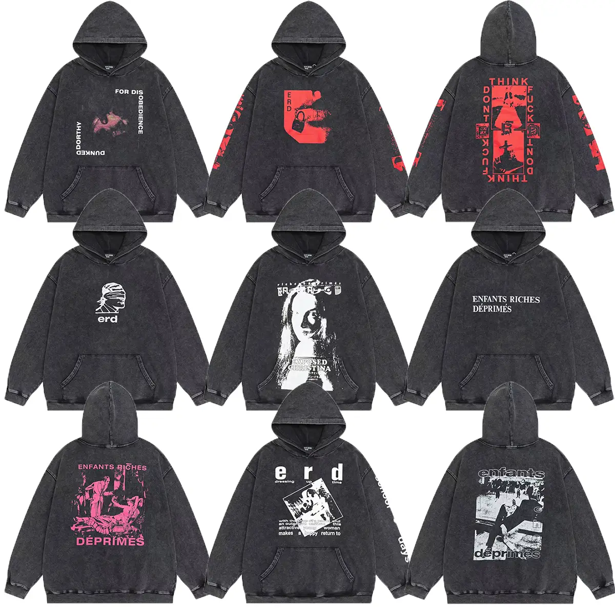 ERD Melancholy Rich Second Generation American Style Washed Old Heavy Cotton Loose vintage Hooded Sweatshirt Coat Autumn