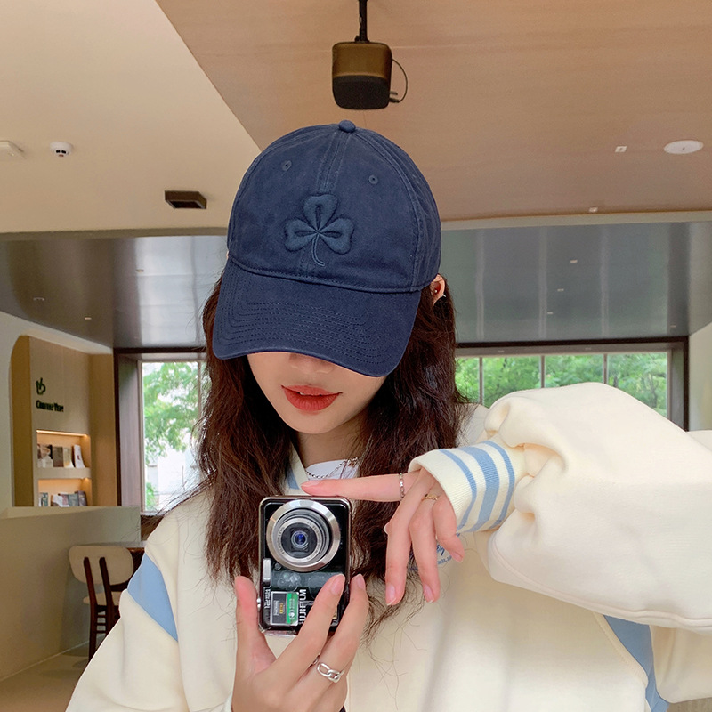 New Clover Embroidered Baseball Cap Hard Brim Men's Japanese Style Simple Fashion Women's Duck Cap Trendy Korean Style Spring & Fall Hat