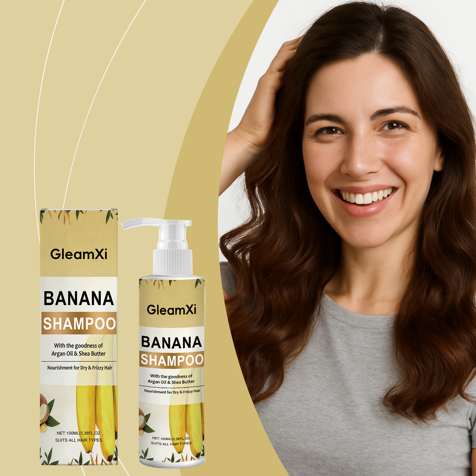 Gleamxi Banana Essence Shampoo Gentle Formula Cleansing Scalp Volumizing Hair Care Refreshing Shampoo
