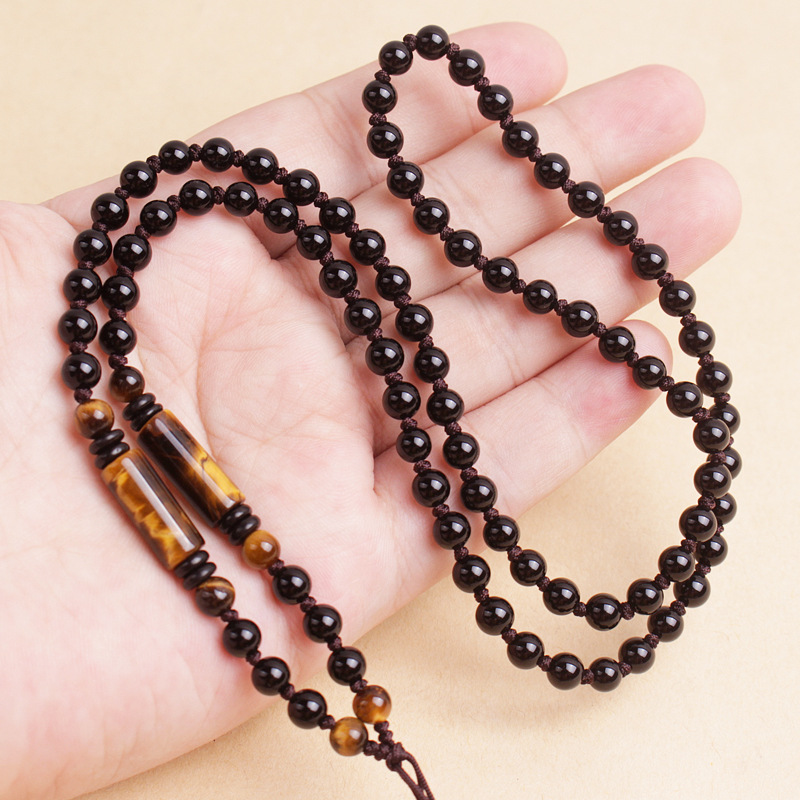 5mm high-grade black agate bead chain jade necklace rope round bead chain lanyard pendant ink jade dark chain rope wholesale