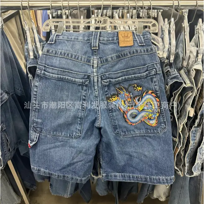 美式复古工装牛仔短裤男夏季潮牌痞帅宽松直筒五分裤休闲阔腿中裤