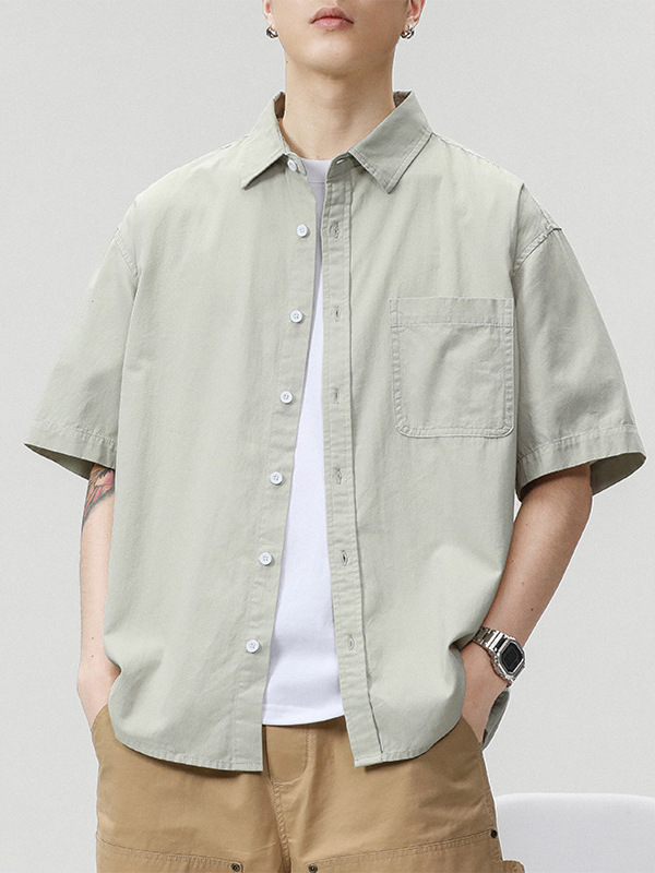 Mingge | Japanese Simple Trendy Brand Pure Cotton Short-Sleeved Shirt for Men Summer New Loose Casual Lapel Shirt for Men