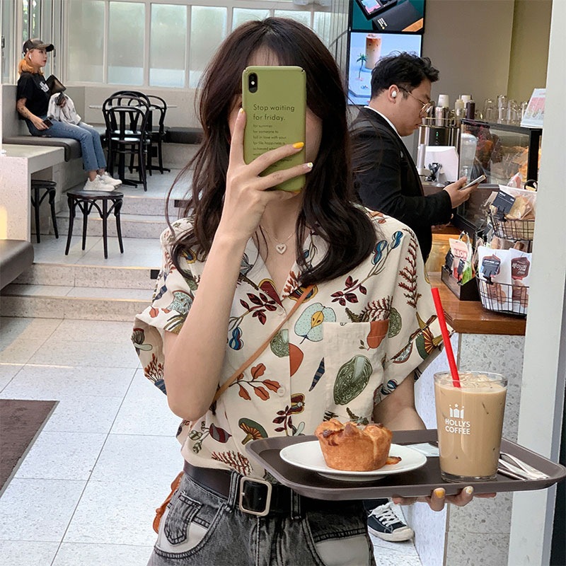 Summer New Korean-Style Fashionable Button-Down Floral Shirt with a High-End Feel, Versatile Fresh and Cute Printed Shirt for Women, Export