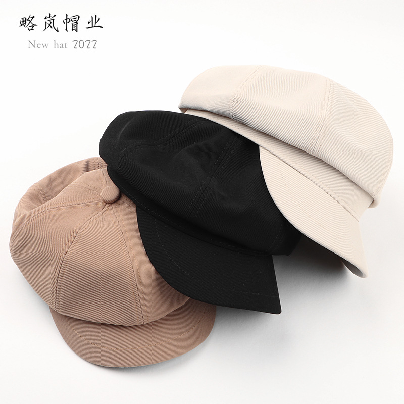 Korean Retro Hard Edge Beret Women's New Fashion Octagonal Cap British Solid Color Artistic Fashion Cap Duck Tongue Hat