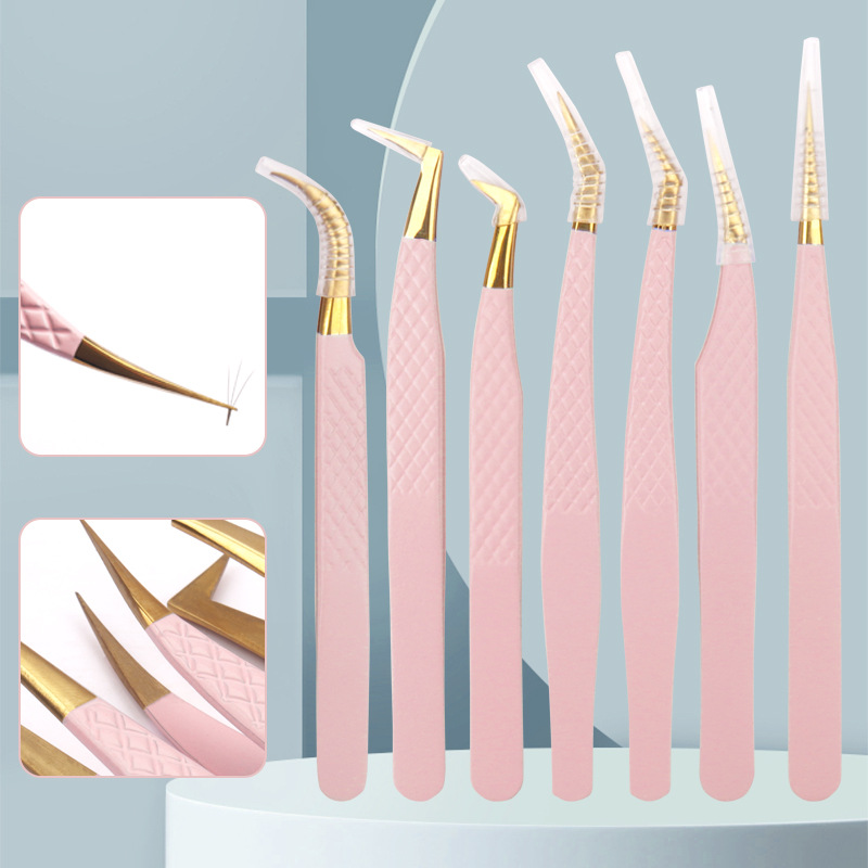 Wholesale Grafting Eyelash Tweezers Light Powder Mesh Tweezers Stainless Steel Eyelash Tweezers Eyelash Auxiliary Beauty Tools