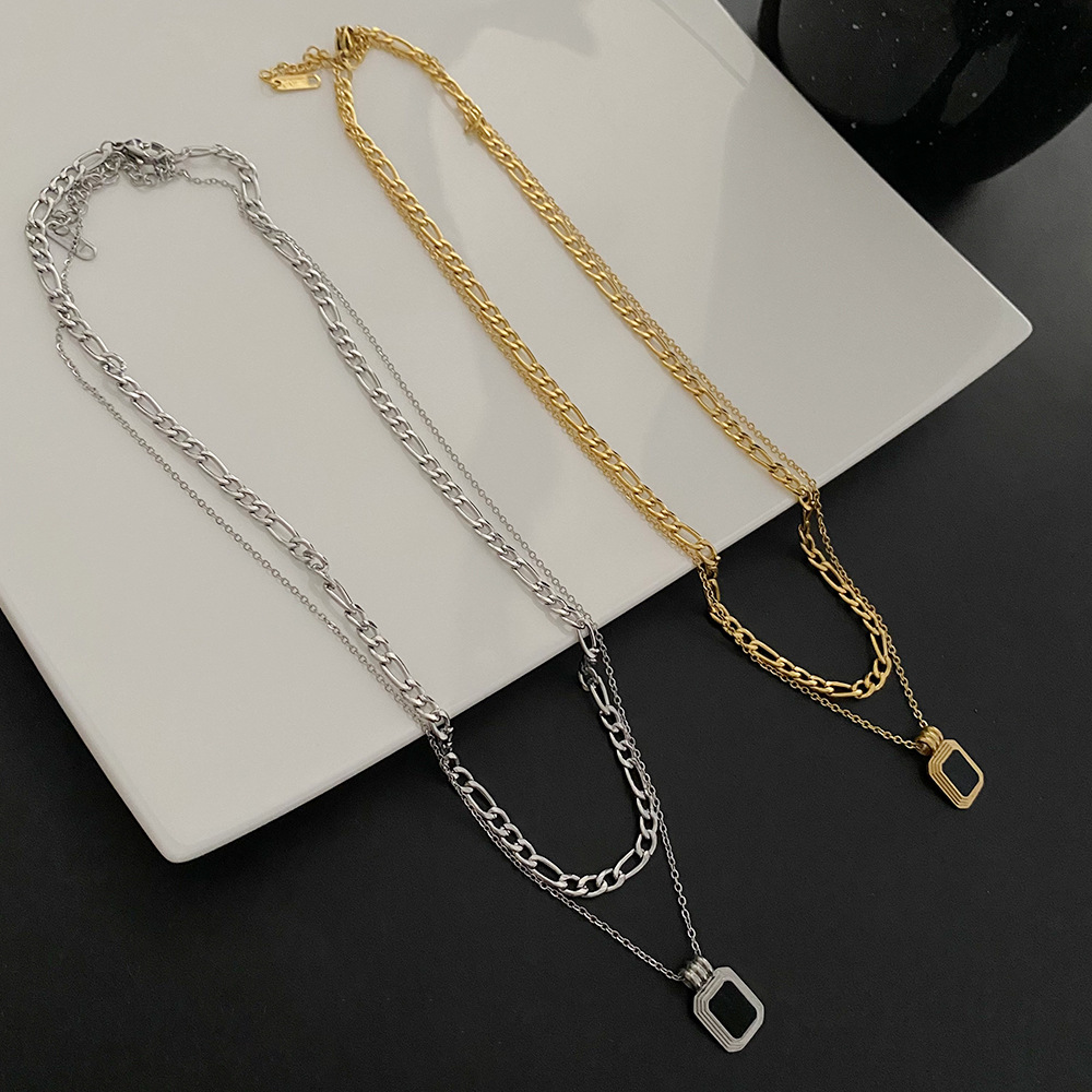 Japanese and Korean Minimalist Titanium Steel Plated 18K Gold Color-free Double-layer Necklace Fashionable Light Luxury Niche Design Clavicle Chain for Women