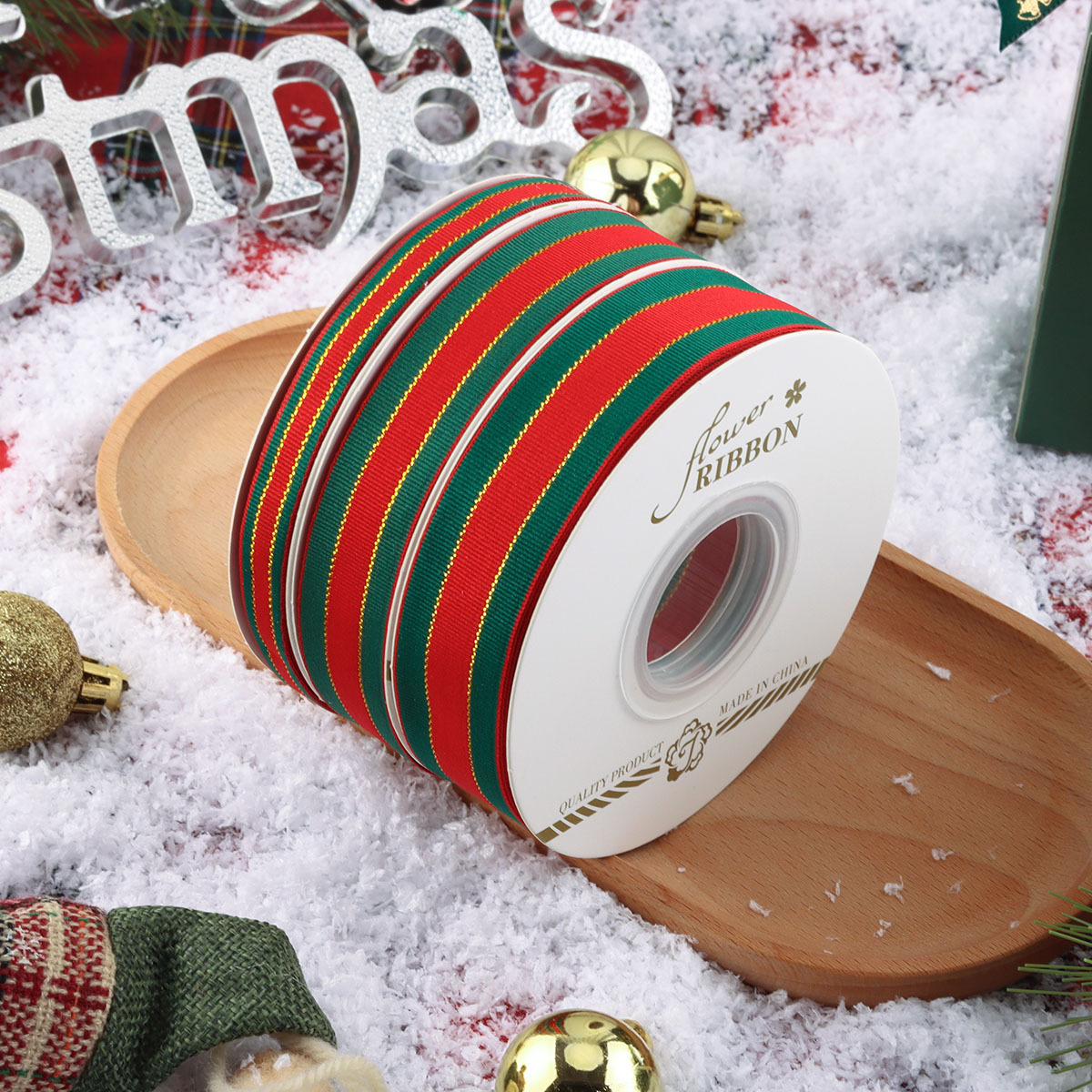 Christmas Ribbon Red Green Stripe Fresh Flower bouquet Decorative Cake Package Gift Wrapping Handmade Bow Ribbon Wholesale