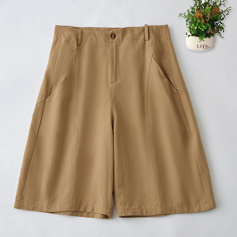 Casual Straight-Leg Pants for Women 2026 Summer New Style Slimming High-Waisted Loose Versatile Solid Color Five-Point Pants Workwear Pants for Women