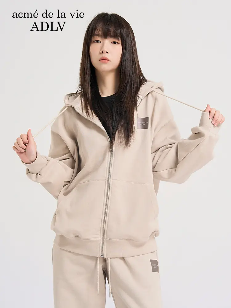 Adlv Square Print 25 Years New arrival Hooded Zipper Sweatshirt Outwear Heavy weight Cardigan Korean Men and Women Couple Easiest for match