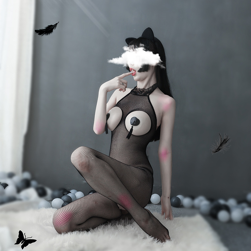 Take-off Sexy Lingerie Lace Pajamas One-piece Nets Net Stockings Hollow-out Perspective Open File Three-point Temptation Dew
