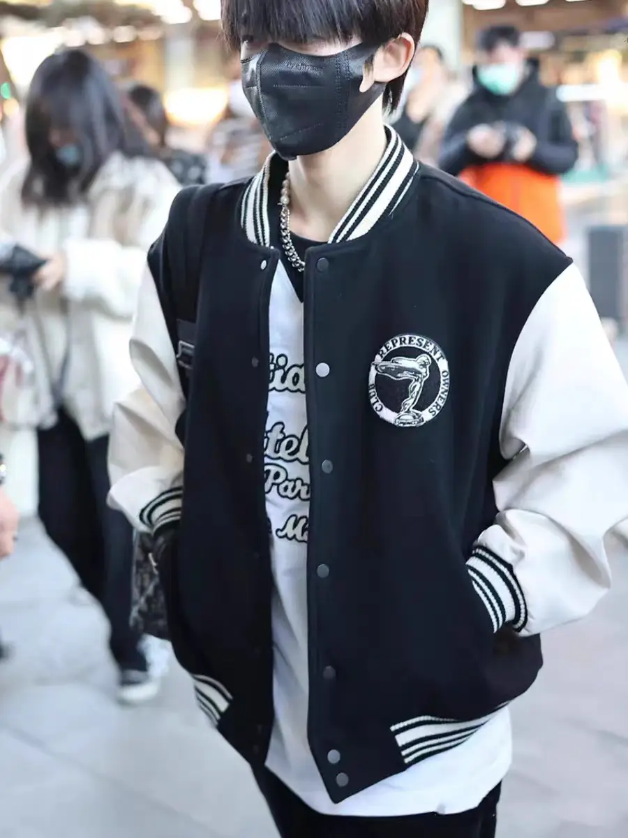 Represent Baseball Uniform Angels Embroider Emblem Leather Sleeve Outwear American Casual Retro Loose Couple jacket