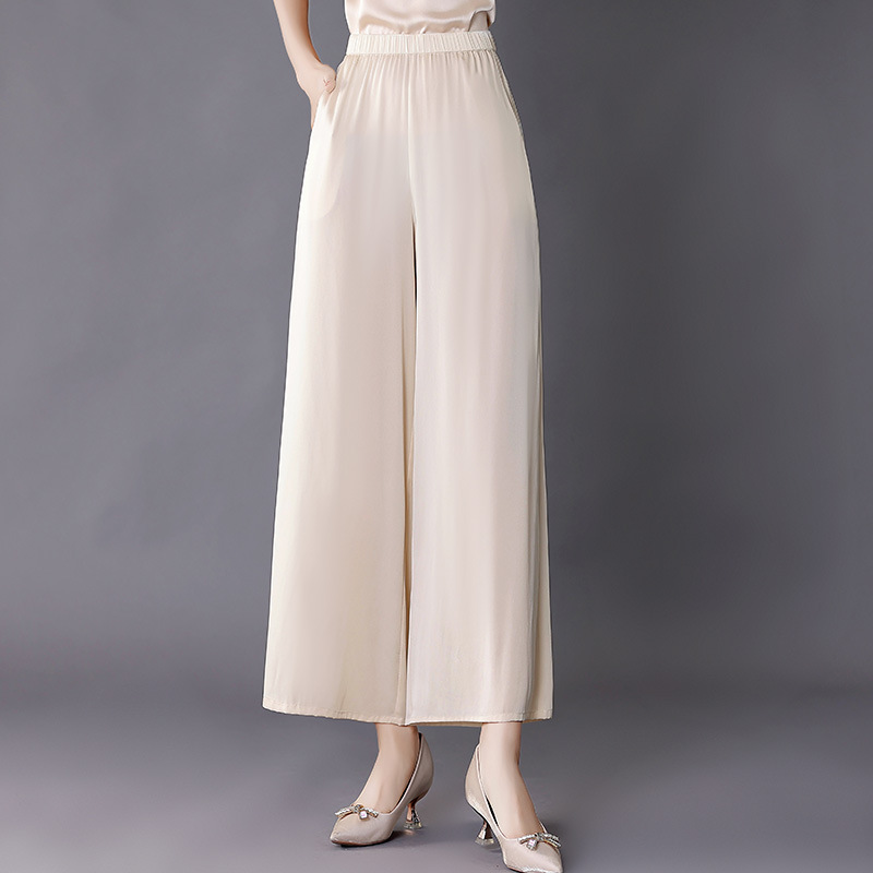 High-End Silk Women's Pants Made from Hangzhou Mulberry Silk, Casual High-Waisted Loose-Fitting Pants with a Draping Effect, 2026 New Model