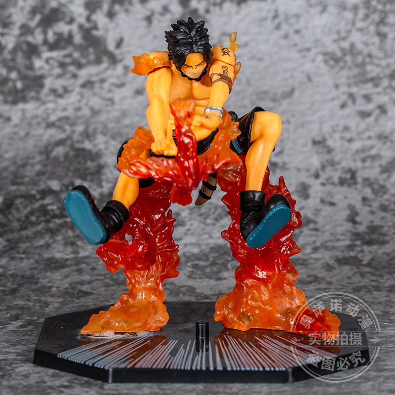 (Real Shot) One Piece Series High-Quality Gk Figure Crossfire Ace Flame Special Effects Figurine Statue Model Ornament