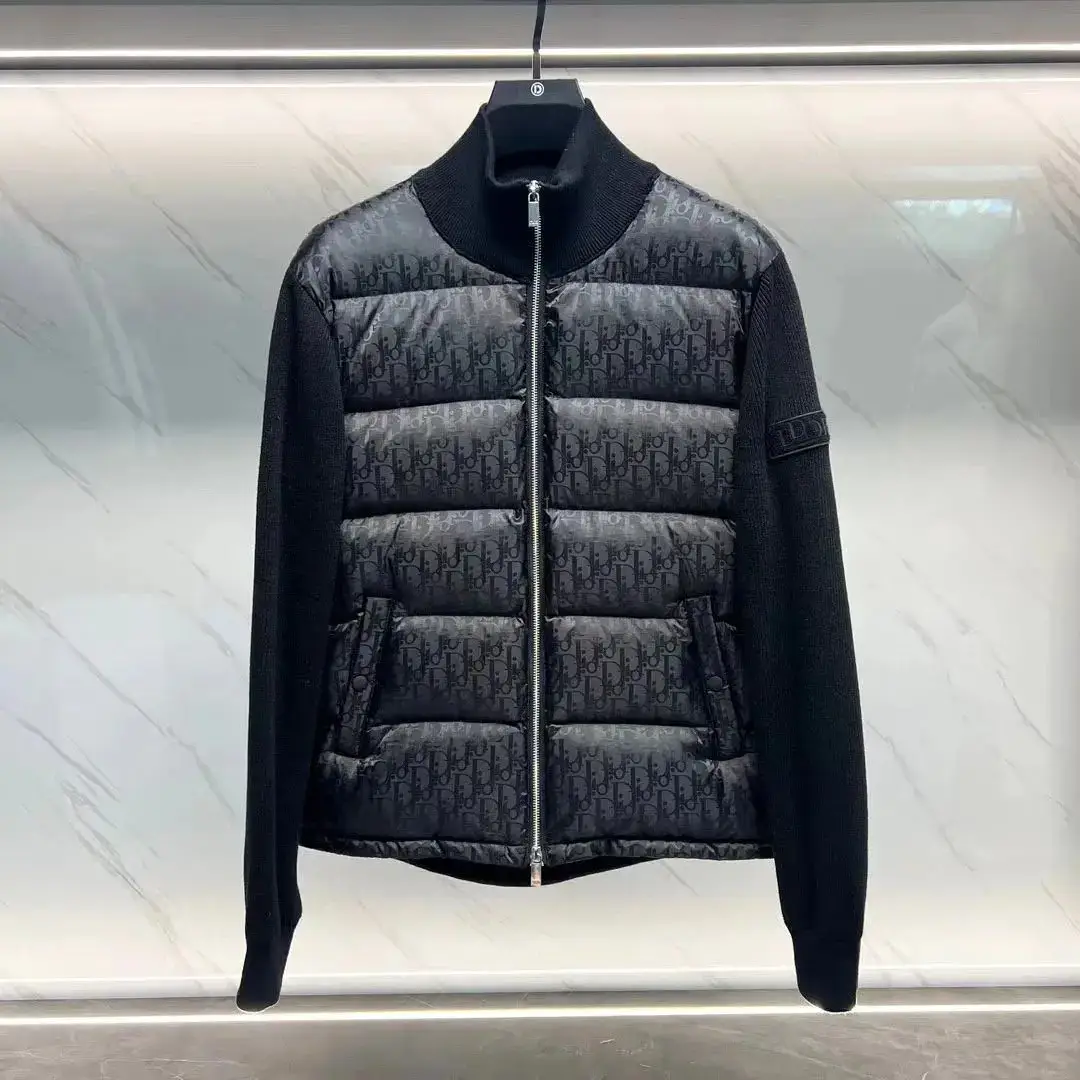 95%白鸭绒针织羊毛羽绒拼接男士长袖羽绒服feather down coat