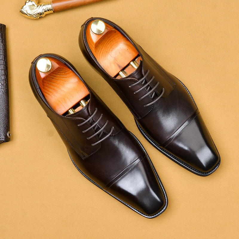 [Active] Foreign Trade Men's Shoes Three-Joint Formal Business Leather Shoes European and American British Genuine Leather Cowhide Square-Toe Shoes