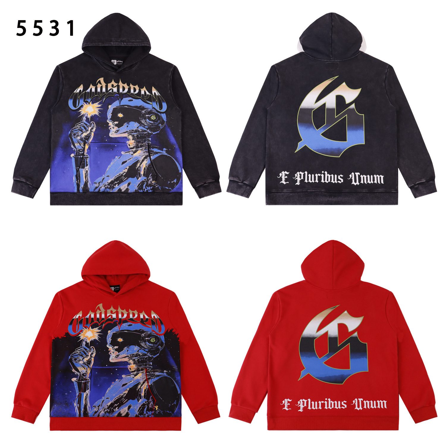 Godspeed American Trendy Brand Autumn and Winter Washed Retro Old Alien Print Men's and Women's Loose Casual Hoodies