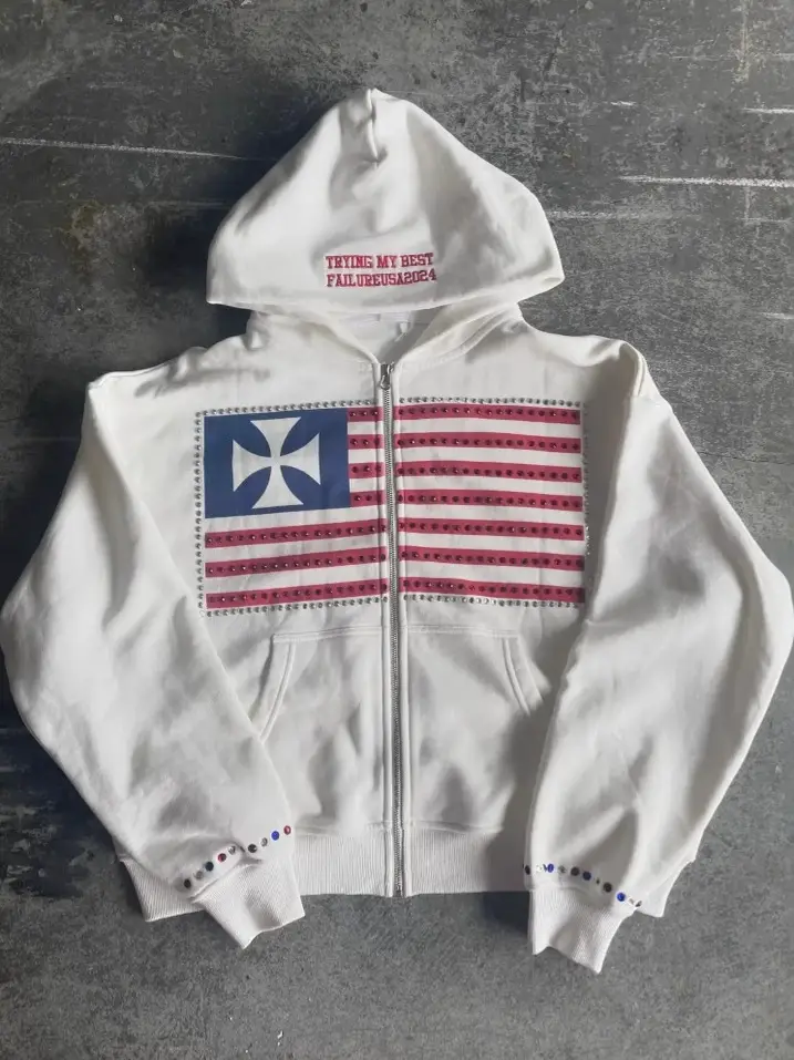 Cross-Border Aliexpress Rhinestone Embroidered Sports Hoodie Y2K Street High Street Hip-Hop Zipper Sweatshirt Cardigan for Men and Women