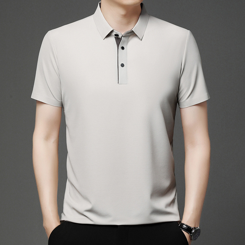 Men's Ice Silk Short-sleeved Lapel T-shirt Loose Business Casual Polo Shirt Summer Sweatshirt Top T-shirt Solid Color