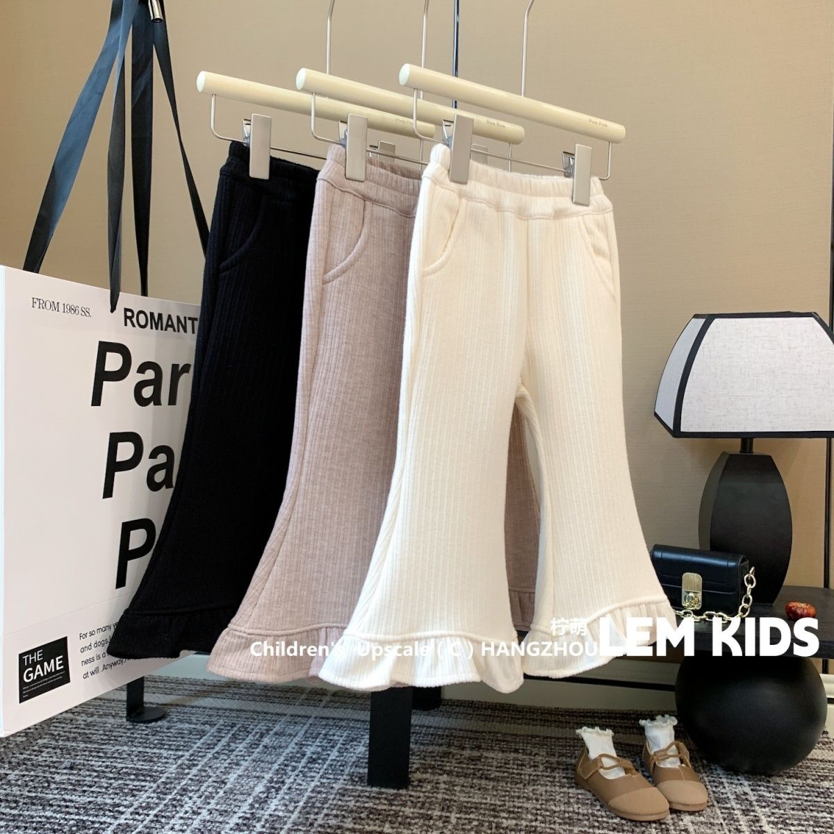 Autumn and Winter Women's Children's Wear Casual Pants Baby's Western Style Children's Personalized Trendy Lace Thickened One-piece Velvet Chenille Flared Pants