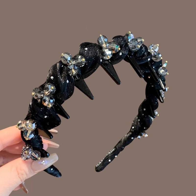 High-End Elegant Wavy Hair Velvet Crystal 2025 New High-Cranium Accessible Luxury Non-Slip Headband Hairpin Hair Accessories