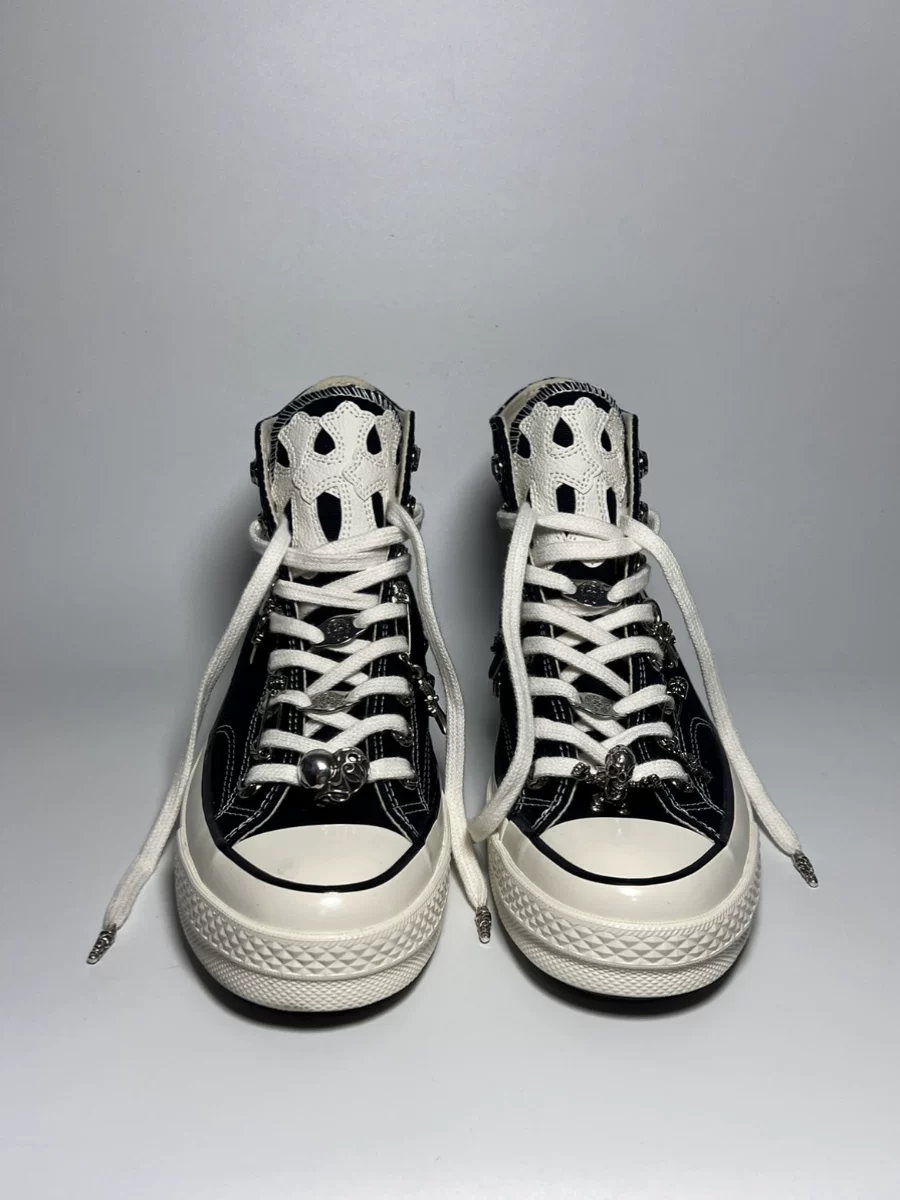 Remake Custom Cross-Stitch Leather Eyelet Buckle Black Canvas High-Top Shoes, Versatile and Comfortable, Unisex
