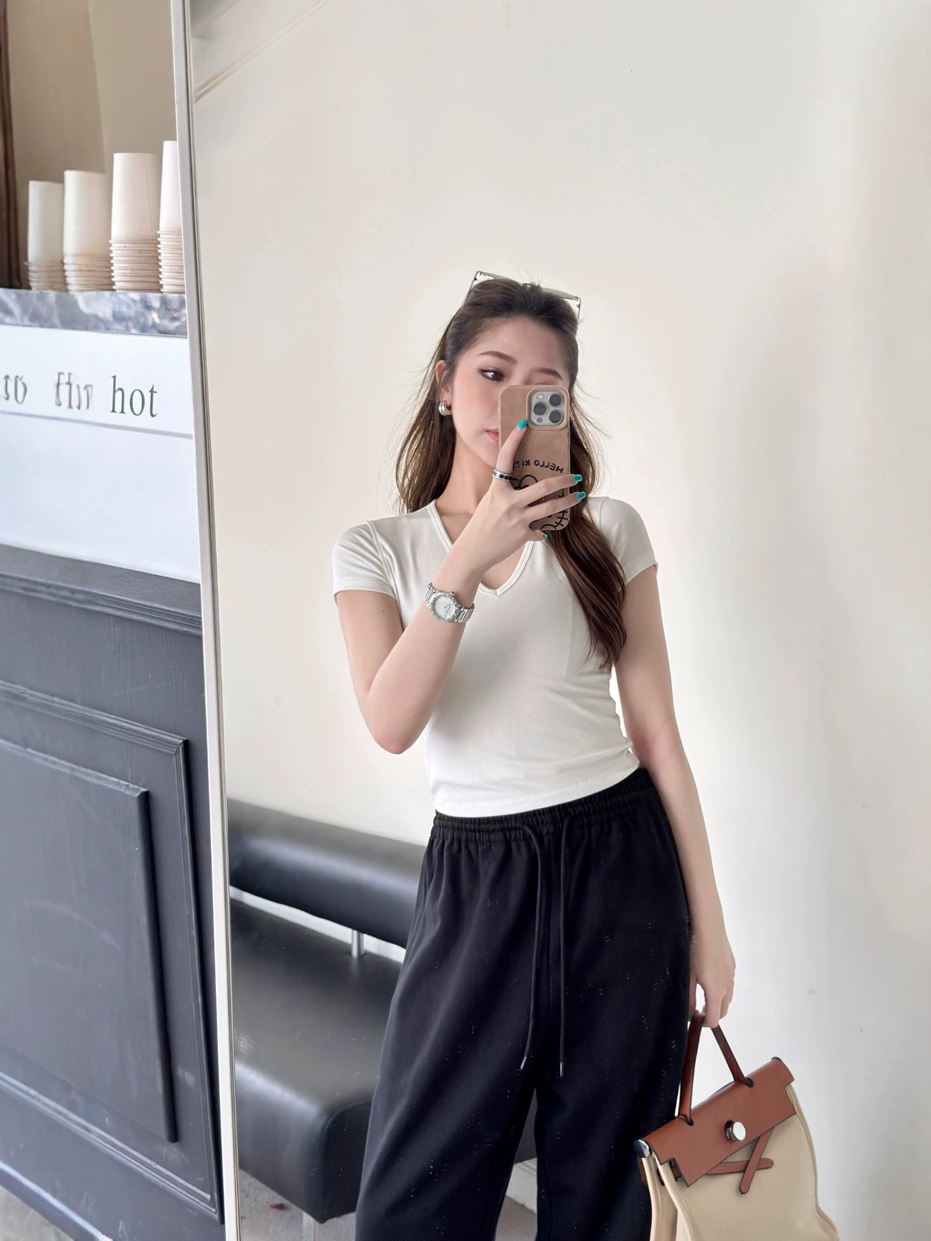 Warren Sea Dragon |   Sst028 Ins Blogger Style Women's Slimming Top Lyocell Elegant V-Neck Short-Sleeved T-Shirt
