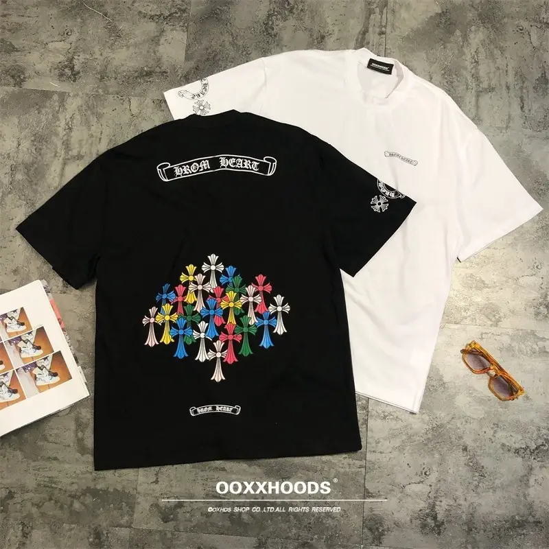 Ins best-selling item with five color cross, loose cotton, men's and women's European and American trendy brand, personalized street short sleeved T-shirt