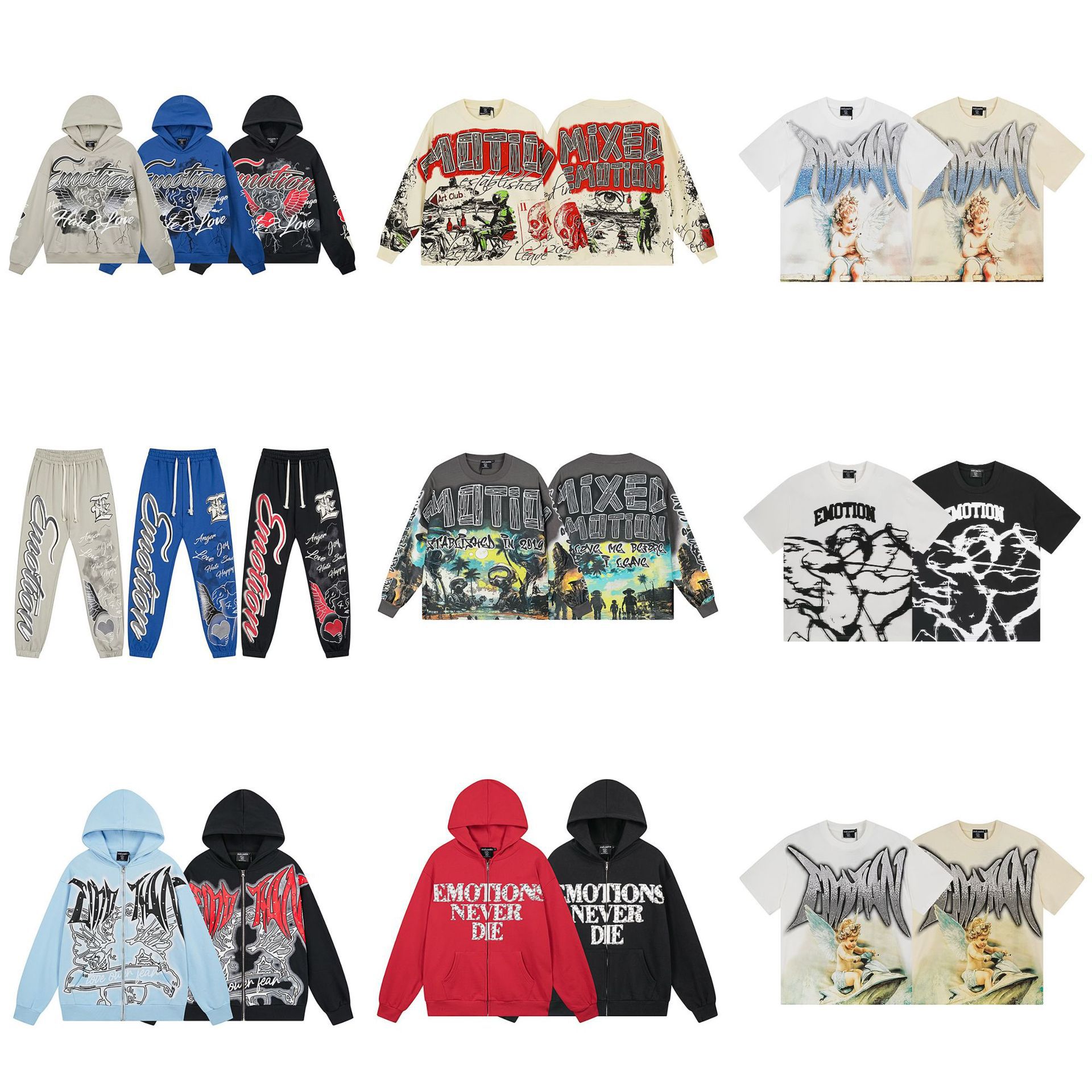 Cross-Border Export Mixed Emotion Fashion Casual Printed Cotton Short-Sleeved t Men's and Women's Long Shorts Long-Sleeved Sweatshirts