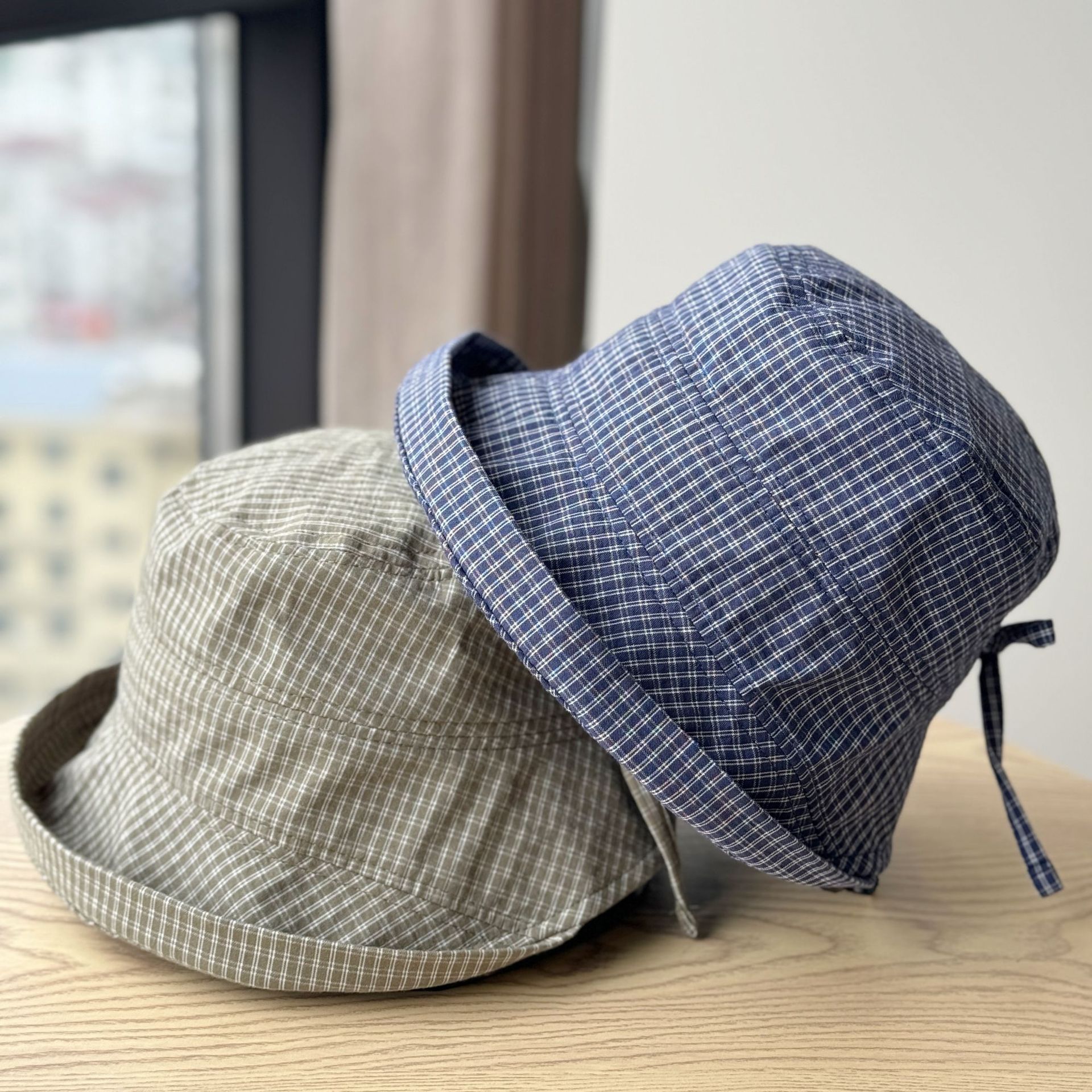 Korean-style Plaid Curl-edge Fisherman Hat Women's Summer Thin Big-brimmed Fresh-looking Sun Hat All-match Fashionable Face-looking Small Basin Hat