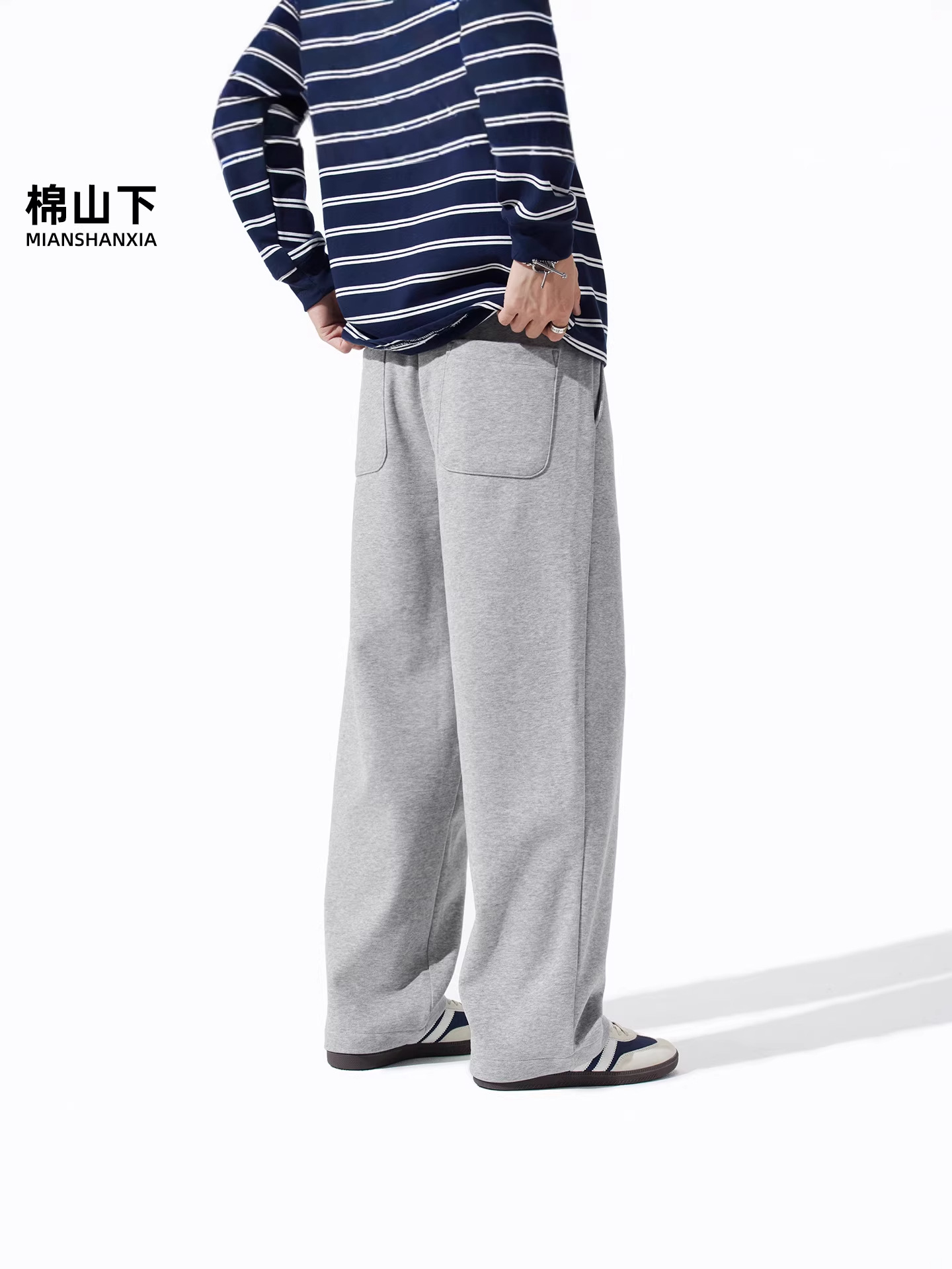 Cotton Mountain Autumn and Winter Gray Men's Loose Straight Wide-Leg Large Size Knitted Youth Casual Sweatpants