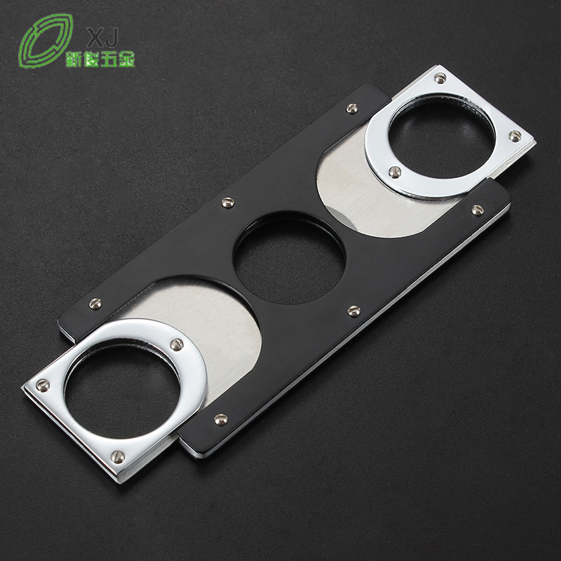 New Black Stainless Steel Cigar Cutter Square Stainless Steel Double Pull Cigar Cutter Tool Manufacturer Direct Supply from Stock