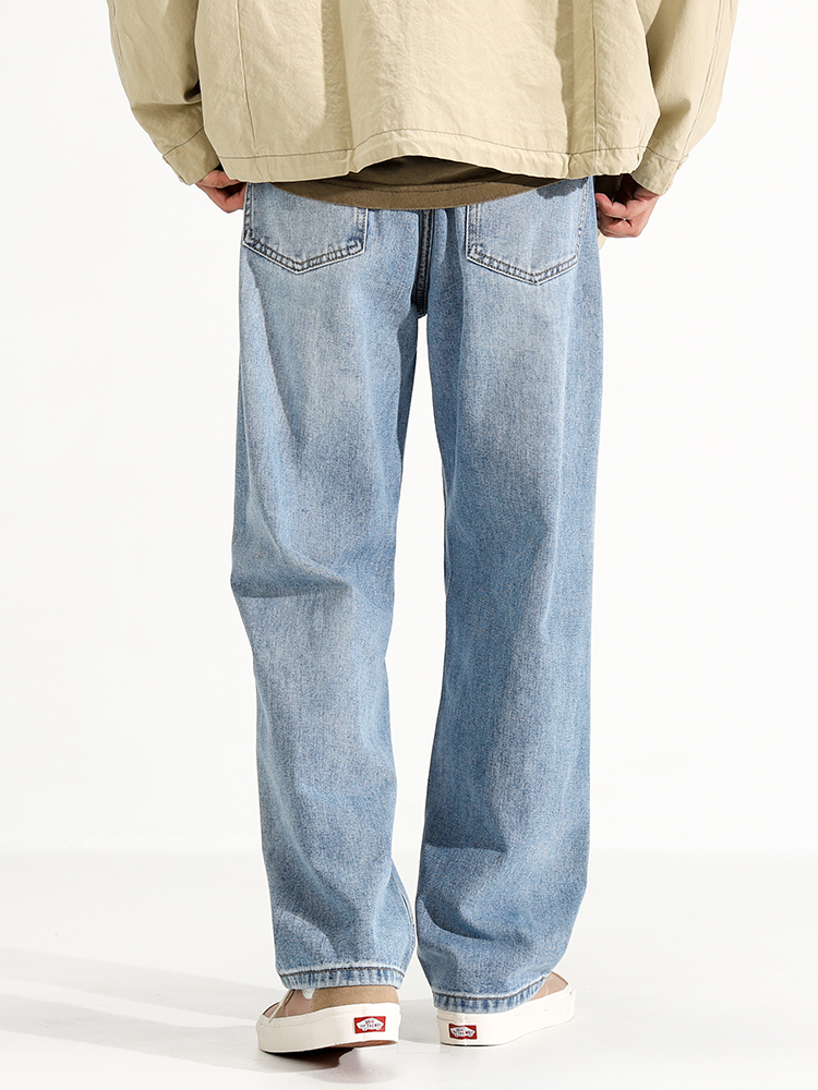 Ceecuz New Retro American-Style Jeans, All-Season Loose Straight-Leg Washed Drapey Wide-Leg Pants for Men