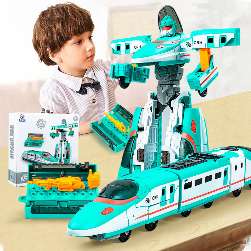 Train Mecha Manual Deformation Train Fit Robot Children's Toy Car Boy 3 Years Old Two-way Train Model