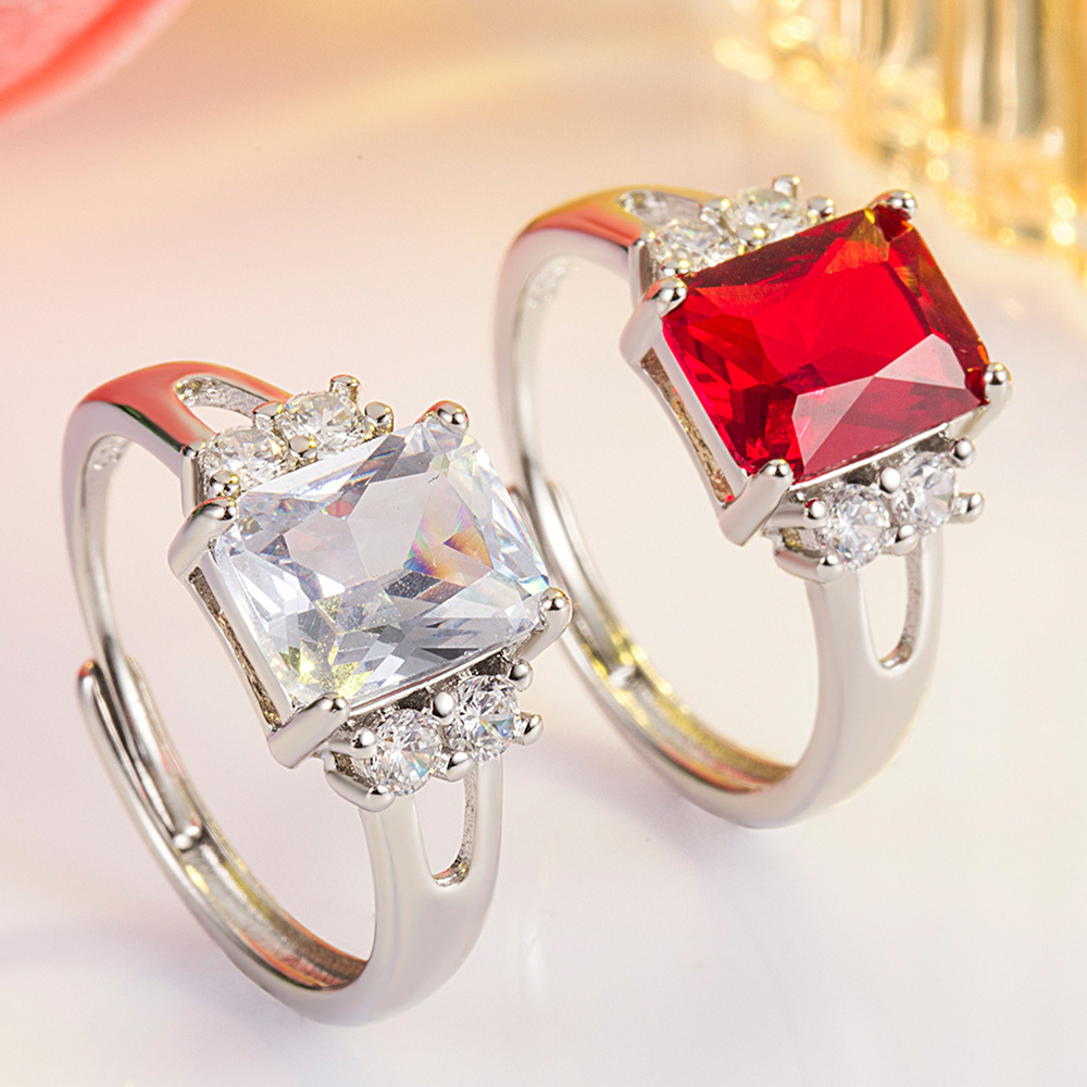 Amazon Cross-border Explosions Creative Square Zircon Ring Fashion Simple Geometric Square Retro Multi-color Ring